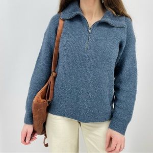 J. Crew Wool Blend Ribbed Quarter Zip Sweater in Misty Blue Size S